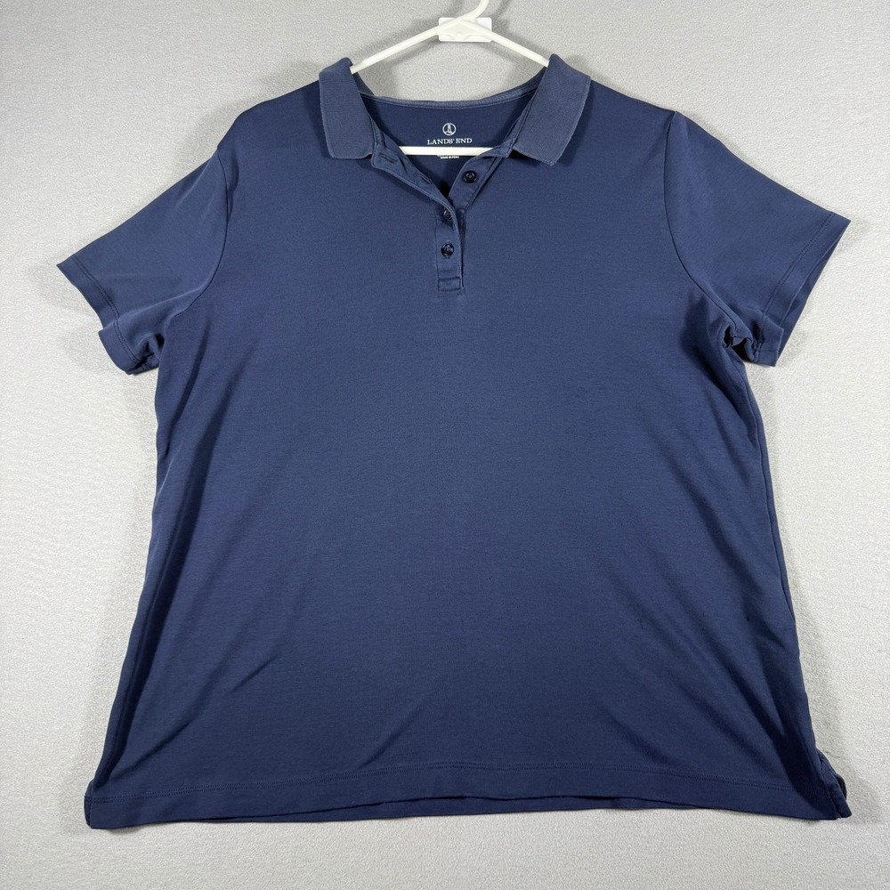 Lands End Womens Navy Blue Pima Cotton Short Sleeve Polo Shirt XL/T 18